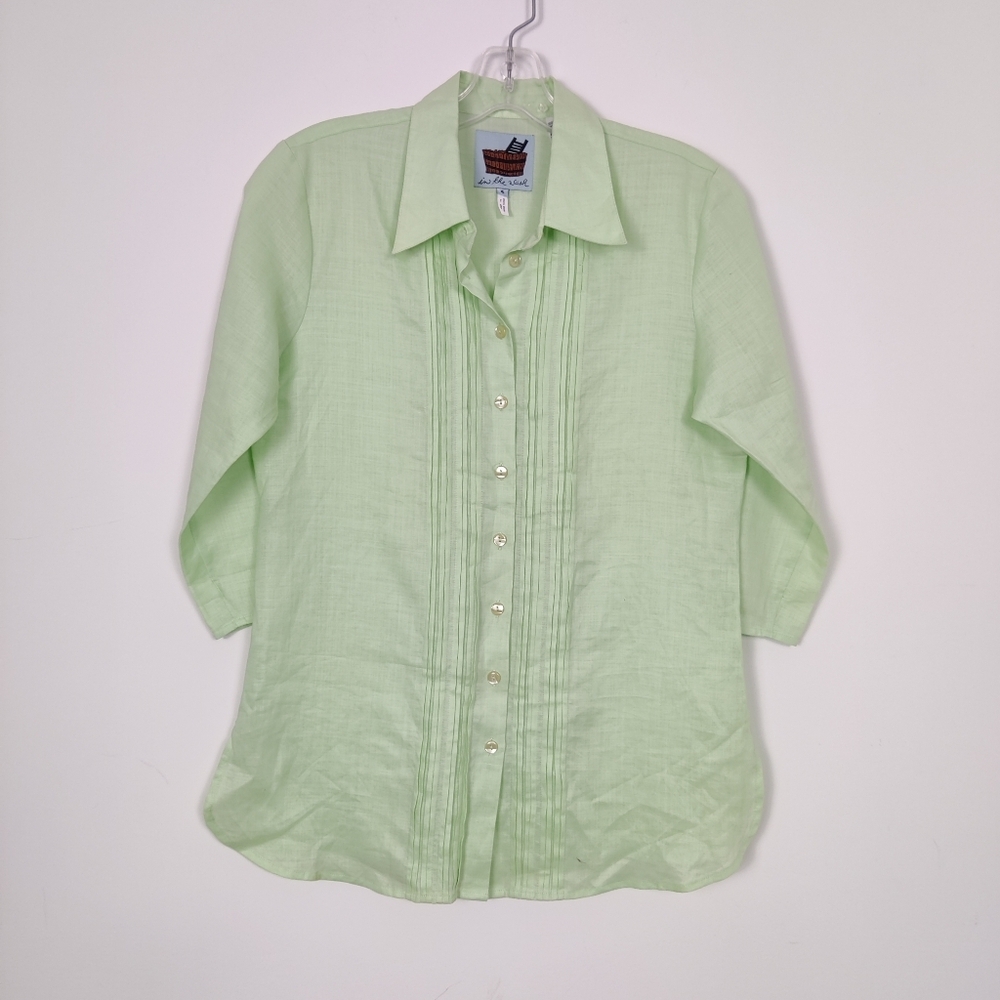In The Wash Women's Button Down Shirt in Green 100% Linen Size M / L Bohemian